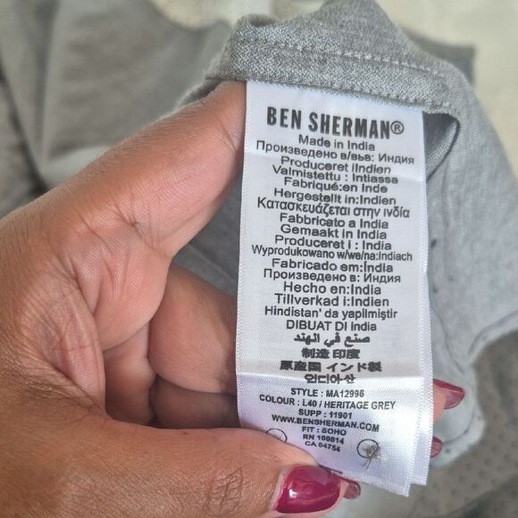 Ben Sherman Soho Slim Fit Charcoal Polka Dot Button Down Shirt - Picture 8 of 16